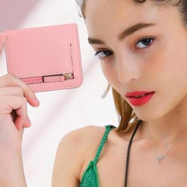 Imagem de Carteira pequena fina e curta, porta-moedas com bolso com zíper, suporte para cartão, clipe compacto para dinheiro, viagens, compras, uso diário, Flor de cerejeira, 3.94X3.55X0.6Inches, Minimalista