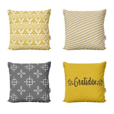 Imagem de Almofadas Amarelas Geométricas Gratidão 40X40 - Novadecora