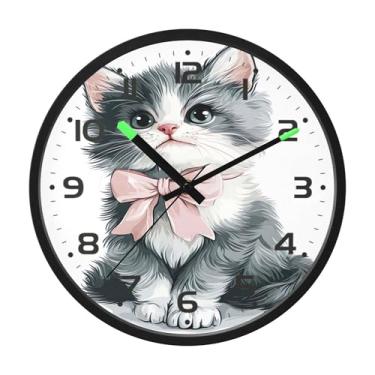 Imagem de SEHANY Relógio de parede de gato fofo, silencioso, sem tique-taque, operado por bateria, controle de som, luz noturna, relógios de parede para sala de estar, cozinha, quarto, escritório, decoração de