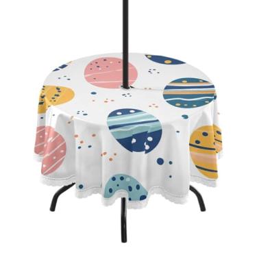 Imagem de Blueangle Toalha de mesa redonda impermeável com ovos de Páscoa de 152 cm com orifício para guarda-chuva - Tecido resistente à prova de sol para todos os climas para pátio, acampamento, piquenique(188