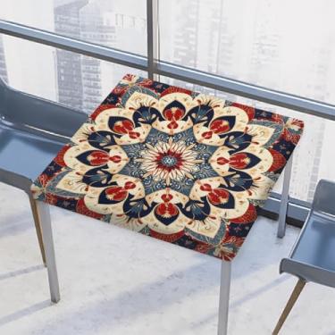 Imagem de hongjinglin Toalha de mesa quadrada para uso ao ar livre com borda elástica, toalha de mesa quadrada com flor limpável, mandala, boêmia, para ambientes externos, ambientes internos, pátio, jantar