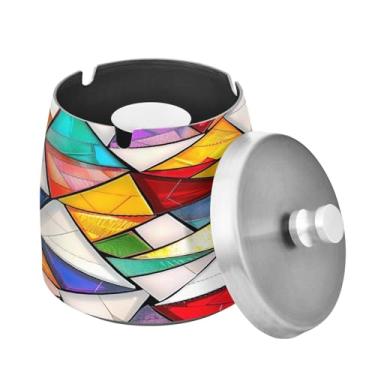 Imagem de Blueangle Cinzeiro de vitral com tampa para cigarros, à prova de vento/chuva, aço inoxidável, sem fumaça, inodoro, cinzeiro para uso interno ou externo (123)