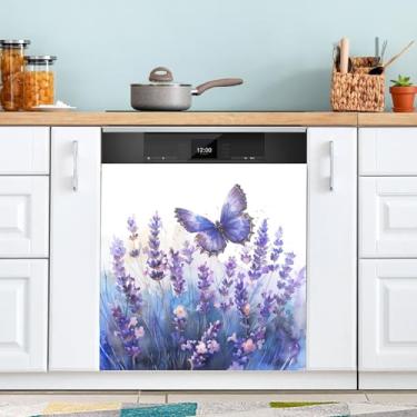 Imagem de ATTX Capa magnética para lava-louças lavanda e borboleta, 58,4 cm C x 66 cm A decoração da capa da máquina de lavar louça, decalques para armários domésticos e eletrodomésticos #95