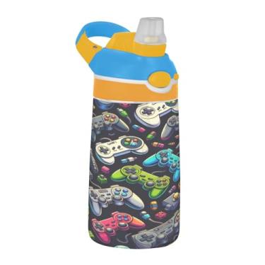 Imagem de Blueangle Garrafa de água com vários gamepads de 473 ml, garrafa de viagem e esportes Tritan reutilizável com canudo e design de tampa de bico pop-up (284)