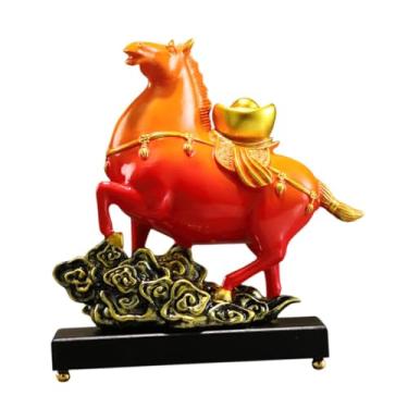 Imagem de IEUDNS Estátua de Cavalo, Estátua de Animal em Resina, Estatueta Feng Shui para Decoração de Mesa ou Lareira, Laranja