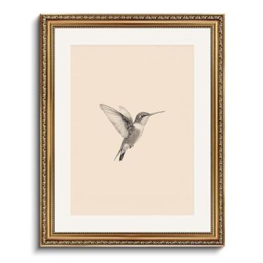 Imagem de VIYYIEA Arte de parede emoldurada a ouro, impressão em tela beija-flor, decoração de casa, pintura de arte vintage, decoração de parede de banheiro, arte de animais para sala de estar, quarto, cozinha