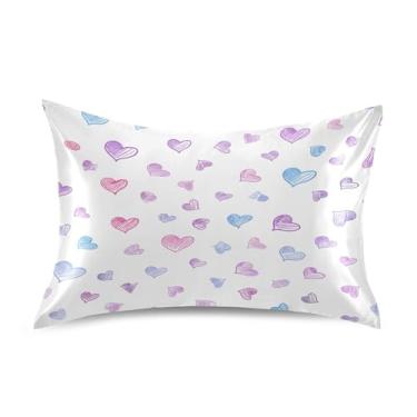 Imagem de SEHANY Capas de almofada de seda para cabelo e pele para o Dia dos Namorados, capas de almofada de cetim respiráveis macias e refrescantes com fecho de envelope, tamanho king (50,8 x 101,6 cm)