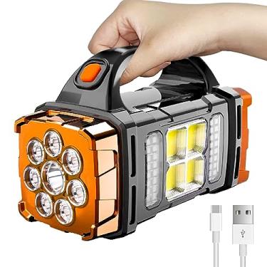 Imagem de Lanterna portátil solar de dois lados com luz lateral COB alto brilho 8 modos busca LED recarregável cabo USB para caça navegação acampamento e emergências