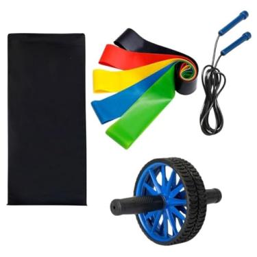 Imagem de Colchonete Academia Roda Abdominal Elastico Funcional Corda de Pular Treino em Casa Atividade Fisica Musculação equipamentos de academia em casa (AZUL)