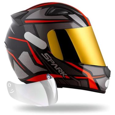 Imagem de Capacete Ebf Spider Vermelho + Viseira Dourada (60)