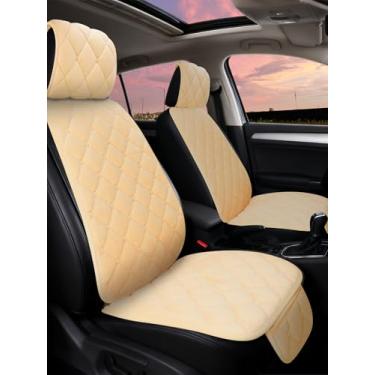 Imagem de Freechangku Pacote com 2 capas de assento de carro resistentes a bolinhas, macias e leves, de feltro de algodão, capa de assento automotivo com base antiderrapante e bolso de armazenamento, protetor