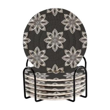 Imagem de Qilmy Conjunto de 6 peças para copos de flores de margaridas bonitas ou porta-copos de bar para bebidas, porta-copos de fazenda ou porta-copos de mesa rústicos, porta-copos modernos de algodão para o