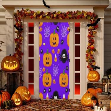 Imagem de Wassud Decoração de capa de porta de abóboras fofas faixa interna externa decoração de casa de varanda grande decoração de porta da frente 96 x 98 polegadas