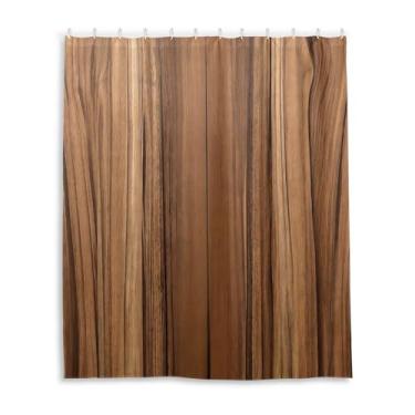 Imagem de WELLDAY Cortina de chuveiro padrão de madeira teca decoração de banheiro tecido impermeável com ganchos 152 x 182 cm