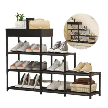 Imagem de Estante Multiuso Sapateira 8 Prateleiras Cesto Vazado Organizador Quarto Closet Lavanderia Preto