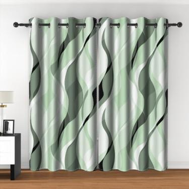 Imagem de Cortinas de janela listradas abstratas modernas retrô geométricas abstratas ombré cinza e verde listrado escurecimento cortinas blackout para sala de estar, quarto, cozinha, café, decoração 53 x 113
