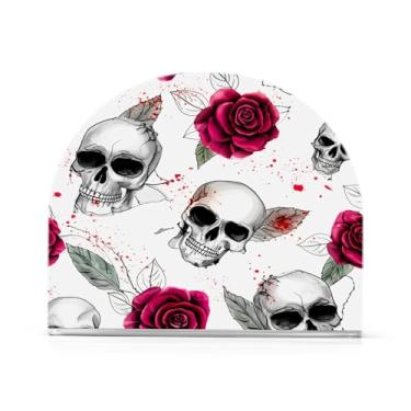 Imagem de Wassud Porta-guardanapos de acrílico com caveiras em aquarela, dispensador de guardanapo de papel moderno em forma de U para mesa, cozinha, sala de jantar, bancada 1 peça (comporta 50-60 guardanapos)