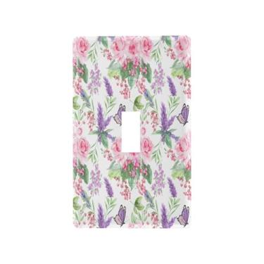 Imagem de Wassud Aquarela lavanda borboletas interruptor de luz placa decorativa capa de tomada placa de parede para tomadas elétricas interruptor único 4,53 x 2,76 polegadas