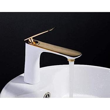 Imagem de Torneiras de cozinha torneira de cozinha torneira de cozinha torneira de pia branca torneira de água latão sólido ouro alça única tampa de água quente e fria torneiras misturadoras de pia de banheiro