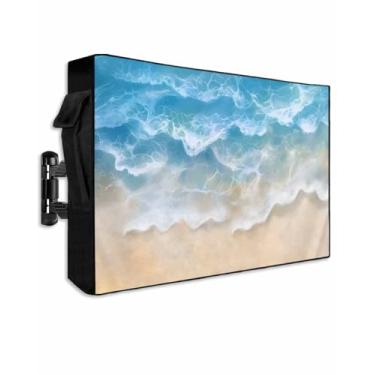 Imagem de Capa de TV à prova d'água de 122 a 127 cm, praia à beira-mar ondas azuis externas televisões de tela plana à prova de intempéries tamanho 122 cm C x 76 cm A, protetor de TV com tema náutico de verão