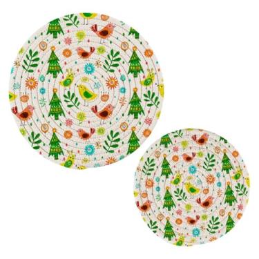 Imagem de Wassud Conjunto de trivet de rabiscos de pinheiro para pratos quentes, suportes de panela redondos, almofadas quentes de algodão, porta-copos elegantes, decoração de cozinha e acessórios, 2 peças