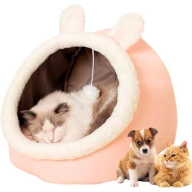 Imagem de Casinha Cama Toca De Pelúcia Cabana Luxo Rosa Para Pet Gatos
