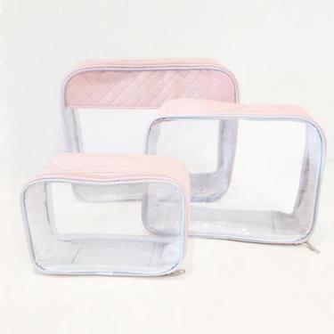 Imagem de Kit 3 Necessaire Transparente Feminina Grande Organizador Mala Materni