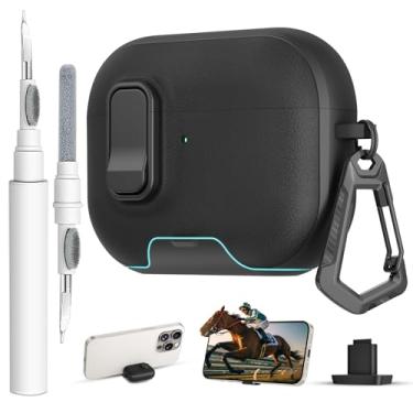 Imagem de Meiyasy Capa para AirPods Pro 3 com fechadura, textura de couro TPU, rígida, mulheres e homens, com chaveiro para Apple Airpods Pro 3ª geração, capa 2025 (preto)