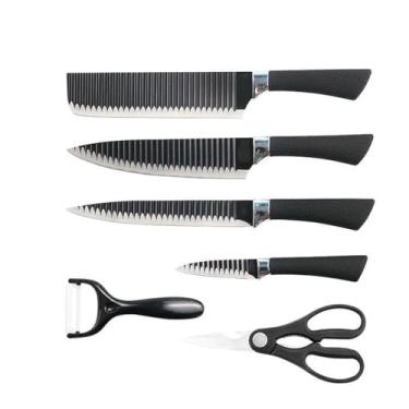 Imagem de Conjunto de Facas Premium, 7 Peças, Aço Inox com Revestimento Antiaderente, Cabo Ergonômico Soft Touch, Inclui Faca do Chefe, Cutelo, Tesoura Multifuncional e Estojo