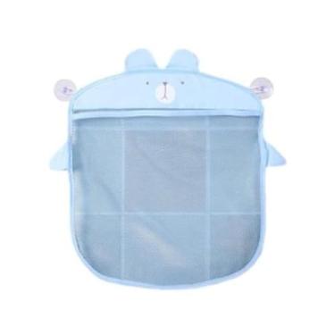 Imagem de Organizador de Brinquedos para Banheiro Infantil em Rede de Malha com Ventosas, Saco de Armazenamento Multiuso (Azul)