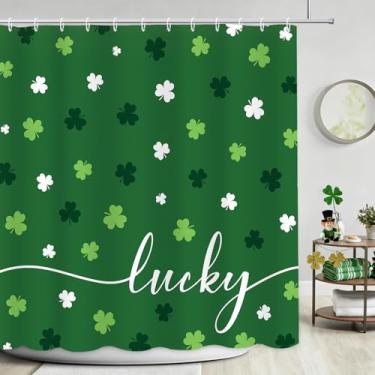 Imagem de APROPHIC Cortina de chuveiro do Dia de São Patrício, trevos da sorte, verde e branco, cortinas de dia de São Patrício para banheira, decoração de festival irlandês, cortina de chuveiro à prova d'água