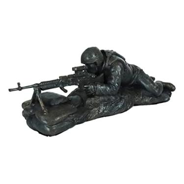 Imagem de Ebros Gift War Battlefield Marine Scout Sniper Soldier com rifle de longo alcance no tripé Estátua de 27,3 cm de comprimento Honra e Valor da Unidade de Missão de Combate Militar dos EUA Infantaria em