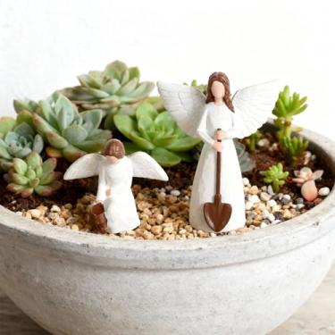 Imagem de XIAOMAGG Presentes de jardinagem para mulheres - Conjunto de 2 estátuas de anjo de jardim, presente para jardineiras, presentes de anjo de jardim para mãe, irmãs, amigas, novas ideias de presentes