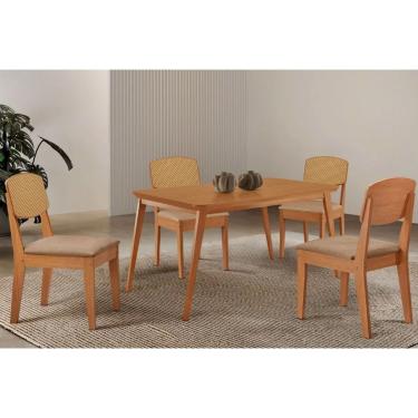 Imagem de Sala Jantar Mesa Havana Tampo Curvo 120cm+4 Cadeiras Havana Naturale - Linho Bege - Rufato