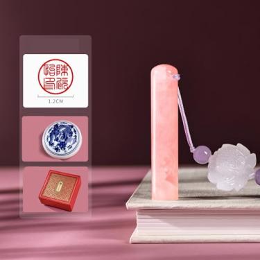 Imagem de Selo de nome chinês de quartzo rosa personalizado: corte de pedra gravado à mão (1,2 * 6 cm)