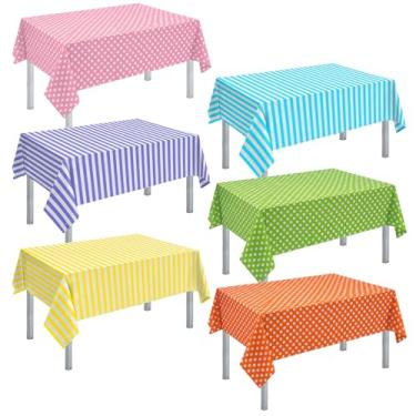 Imagem de Hahafelt Pacote com 6 toalhas de mesa descartáveis primavera Páscoa 137 x 274 cm toalha de mesa de plástico colorido pastel arco-íris para decoração de festa de aniversário e casamento