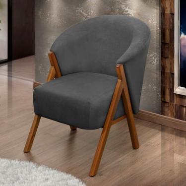 Imagem de Poltrona Sala Yumi Veludo Cinza Pés Madeira Maciça Castanho - ARKELL, 