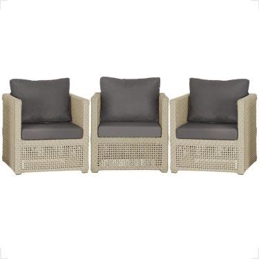 Imagem de 3 Poltronas Madri Alumínio Corda Náutica Estofado 11 Trama Rami