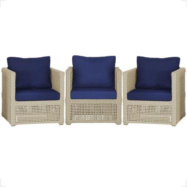 Imagem de 3 Poltronas Madri Alumínio Corda Náutica Estofado 10 Trama Rami
