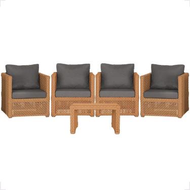 Imagem de Mesa E 4 Poltronas Madri Corda Náutica Estofado 11 Trama Terra Cota