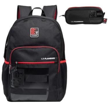 Imagem de Kit Mochila Escolar Time Flamengo Preta Resistente com Estojo - Xeryus