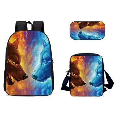 Imagem de Conjunto de mochilas Wolf Satchel Oxford Fabric para crianças em idade escolar