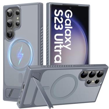 Imagem de Halokin Capa para Samsung Galaxy S23 Ultra, [compatível com MagSafe] [3 formas de suporte], proteção contra quedas de nível militar, capa fina com suporte invisível para Galaxy S23 Ultra 5G, cinza