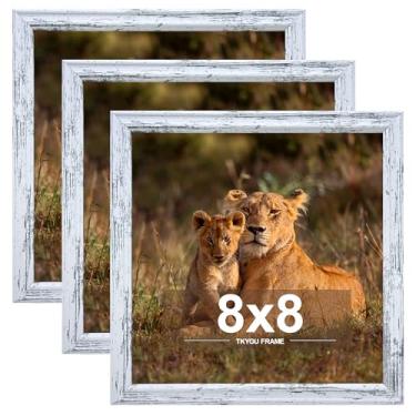 Imagem de TKYGU Conjunto de porta-retratos 20 x 20,3 cm com 3, 20 x 20,3 cm, moldura quadrada para galeria de parede, branco rústico, para pendurar na parede ou na mesa, horizontal ou verticalmente, o melhor