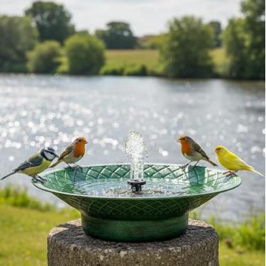 Imagem de Banho de pássaro de 32 cm para uso externo, fontes solares de banho para pássaros, tigela de banho para pássaros ao ar livre, banhos de pássaros movidos a energia solar para decoração de jardim e