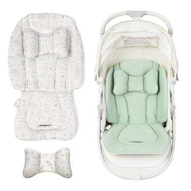 Imagem de HitTopss Suporte de cabeça e corpo para assento de carro infantil, almofada de assento de carro de bebê respirável macia para recém-nascido, suporte universal de inserção de assento de carro para