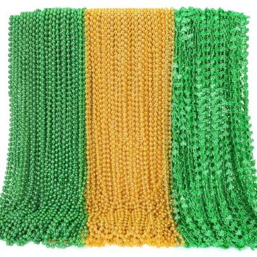 Imagem de Huskein 200 peças de colares de Dia de São Patrício, colar de trevos de contas verdes douradas, acessórios para desfile de trevos, conjunto de colar de contas de trevos de plástico para lembrancinhas