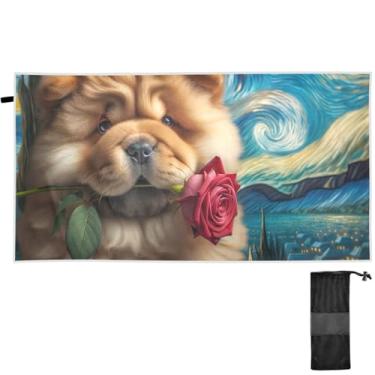 Imagem de TSENQUE Noite estrelada Chow Chow Toalha de praia para cães à prova de areia toalhas de praia de secagem rápida florais grandes toalhas de praia piscina banho ioga acampamento 152 x 76 centímetros