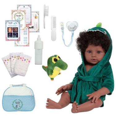 Imagem de Boneco Bebê Reborn Masculino Enxoval Saída de Banho Jacaré - Cegonha R