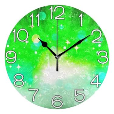 Imagem de Relógio de parede decorativo analógico operado por bateria silencioso para sala de aula, relógio de escritório, retrô moderno art déco, decoração de parede verde claro, 25 cm, ponteiros pretos